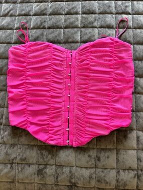 NWOT Hot Pink Ruched Hook-and-Eye Bustier Tank